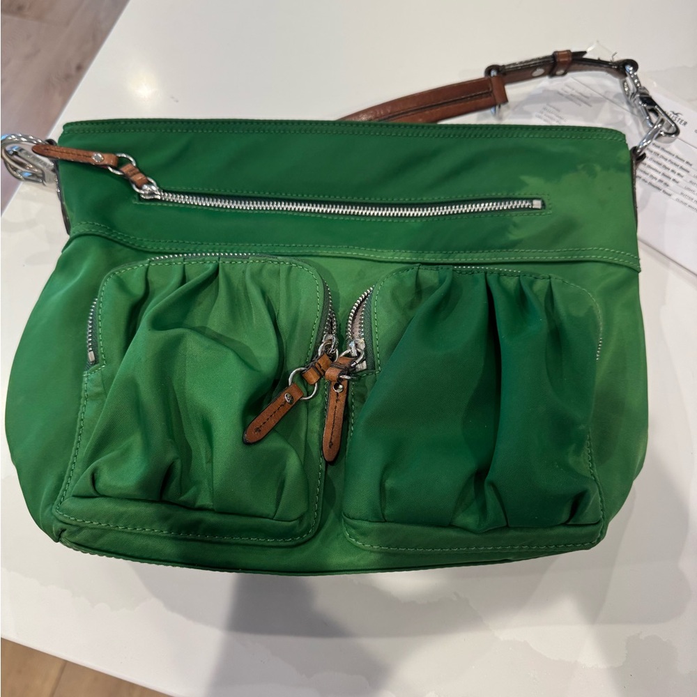 MZ Wallace Green and Brown Shoulder Bag with Slouchy Design